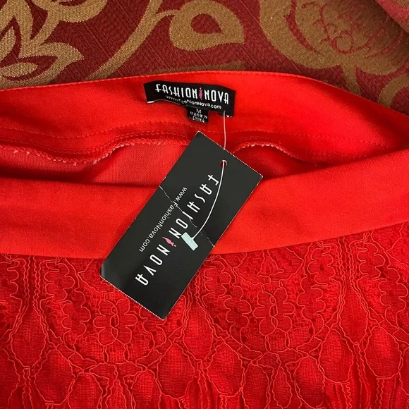 Fashion Nova Red Lace Midi Skirt with Tulle Hem - Picture 2 of 4